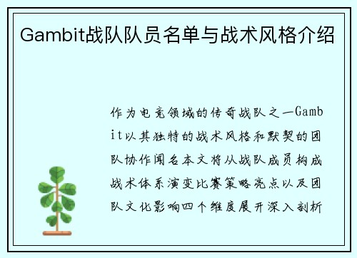 Gambit战队队员名单与战术风格介绍
